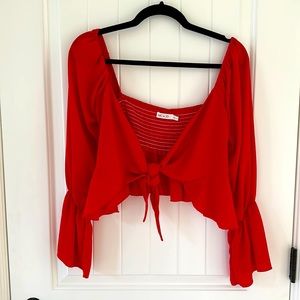 Red Front Tie Crop Top Blouse